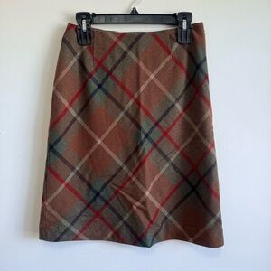 Ann Taylor Brown Plaid Wool Mini Skirt Dark Academia Preppy Size 6